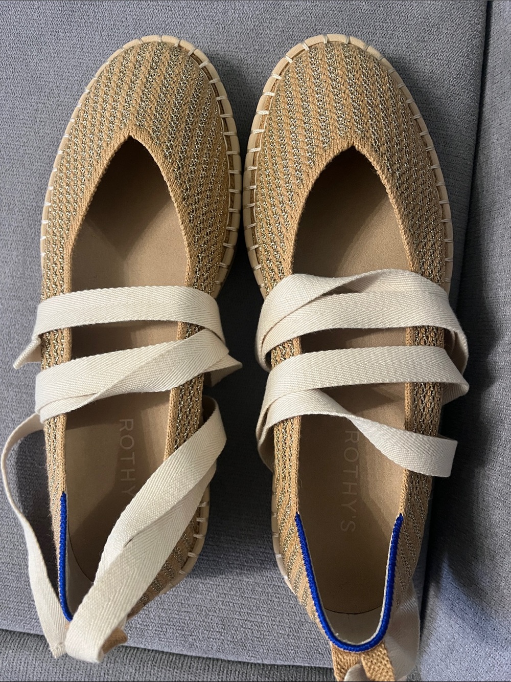 Rothy's Tan Woven Espadrille Flats with Cream Ankle Tie 9.5 - Picture 5 of 5
